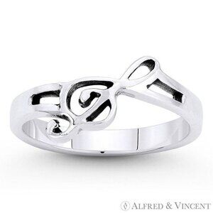 G-Clef Musical Symbol Charm Right-Hand Ring in .925 Sterling Silver - Size 7
